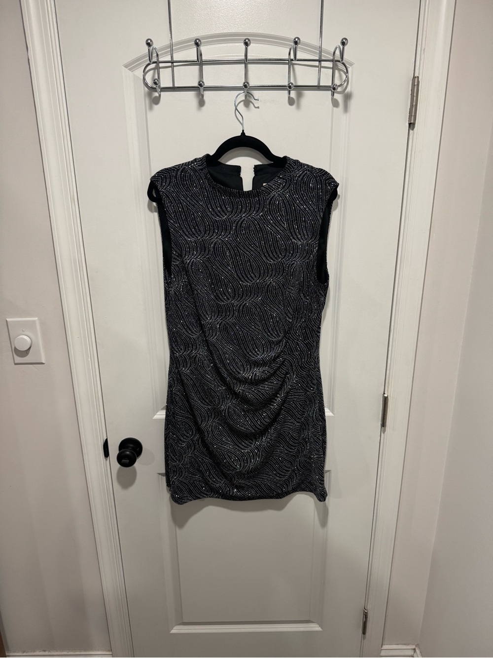 Anne Klein Black Sparkle Cap-Sleeve Mini Dress
